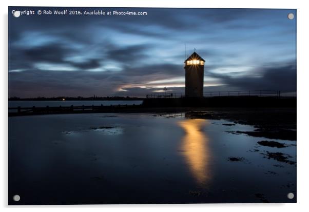 Bateman's Tower, Brightlingsea in the Blue Hour. Acrylic by Rob Woolf