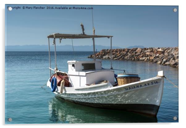 Greek Fishing Boat Acrylic by Mary Fletcher