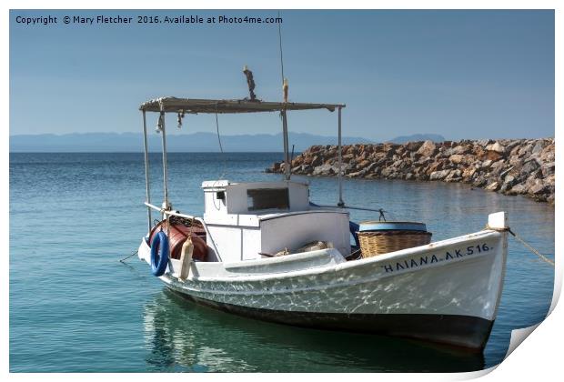 Greek Fishing Boat Print by Mary Fletcher