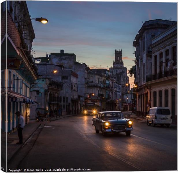 Early morning headlights in Centro Havana Canvas Print by Jason Wells