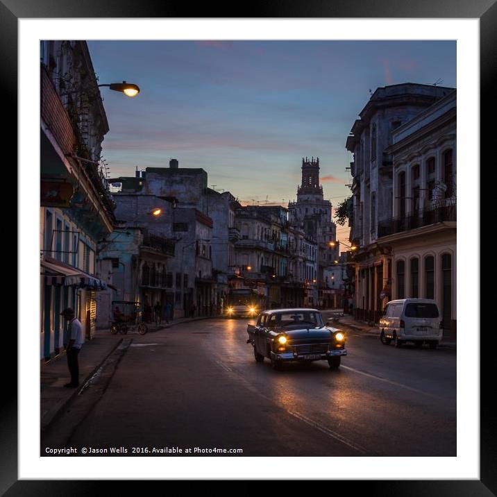 Early morning headlights in Centro Havana Framed Mounted Print by Jason Wells