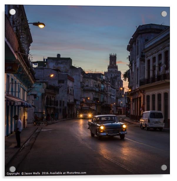 Early morning headlights in Centro Havana Acrylic by Jason Wells