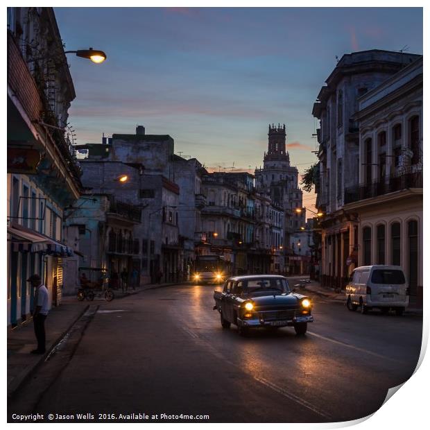 Early morning headlights in Centro Havana Print by Jason Wells