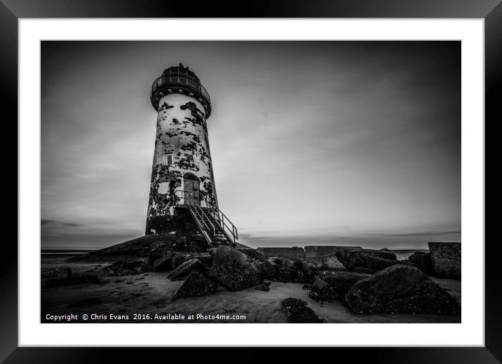 Old Lighthouse in Monochrome  Framed Mounted Print by Chris Evans
