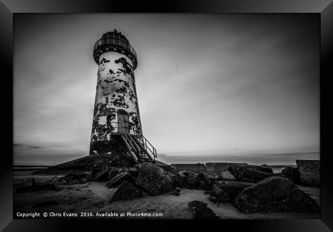 Old Lighthouse in Monochrome  Framed Print by Chris Evans