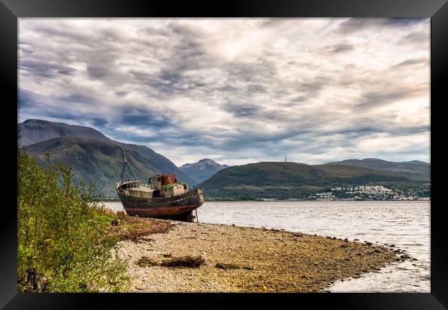 Corpach Wreck with Ben Nevis  Framed Print by Nick Rowland