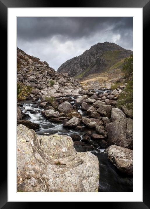 Rugged Snowdonia landscape above Ogwen Falls Framed Mounted Print by Andrew Kearton