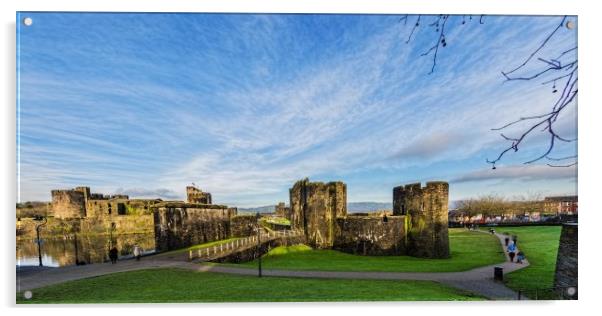 Caerphilly Castle Panorama Acrylic by Steve Purnell