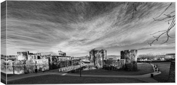 Caerphilly Castle Panorama Mono Canvas Print by Steve Purnell