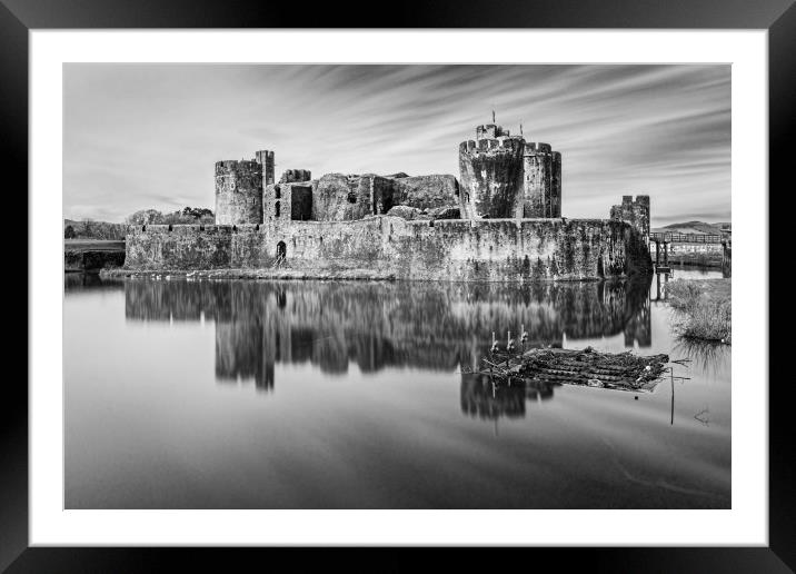Caerphilly Castle Long Exposure 1 Mono Framed Mounted Print by Steve Purnell