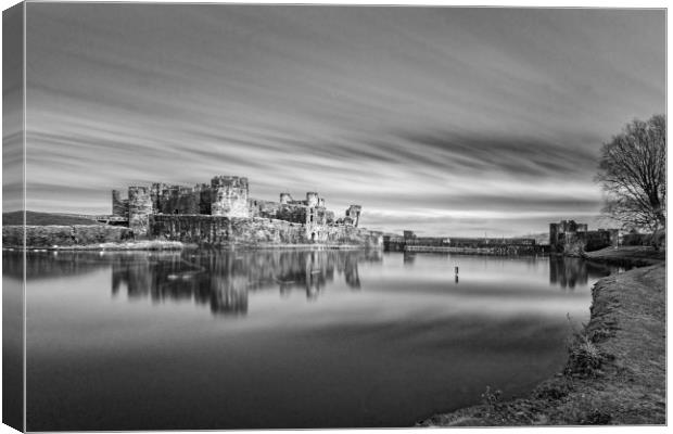 Caerphilly Castle Long Exposure 2 Mono Canvas Print by Steve Purnell