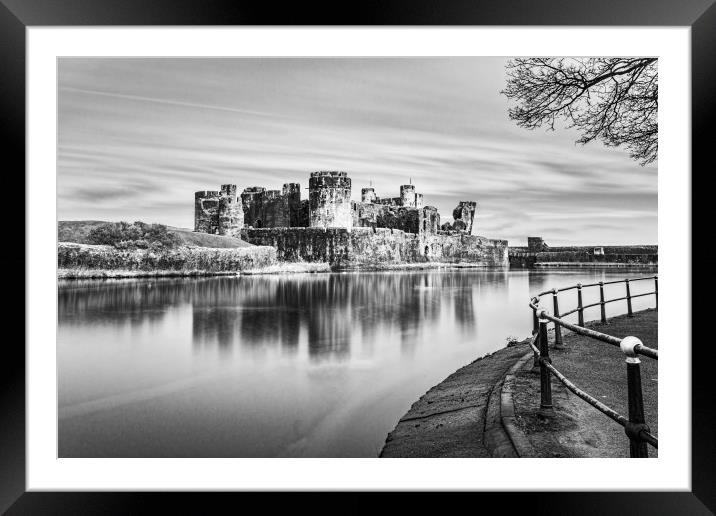 Caerphilly Castle Long Exposure 3 Mono Framed Mounted Print by Steve Purnell