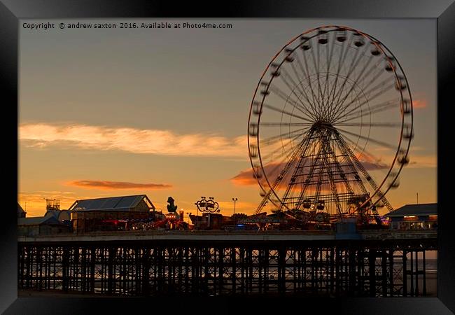 SUNSET PIER Framed Print by andrew saxton