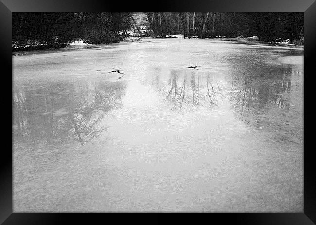 Reflections on a frozen lake. Norfolk, UK. Framed Print by Liam Grant