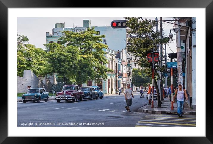 Classical cars waiting at the lights Framed Mounted Print by Jason Wells