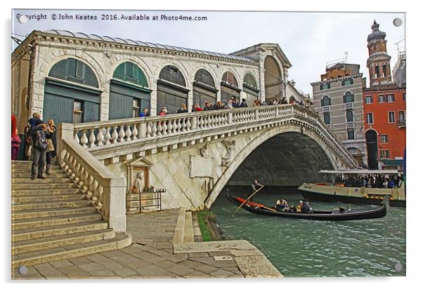 A gondola going under the Rialto Bridge on the Gra Acrylic by John Keates
