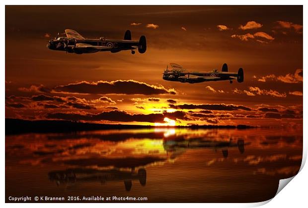 Two Lancaster Bomber at Sunset Print by Oxon Images