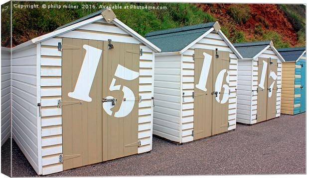 Numbered Beach Huts Canvas Print by philip milner