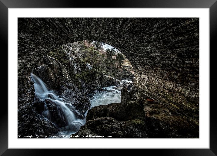 Waterfall View through a Bridge  Framed Mounted Print by Chris Evans