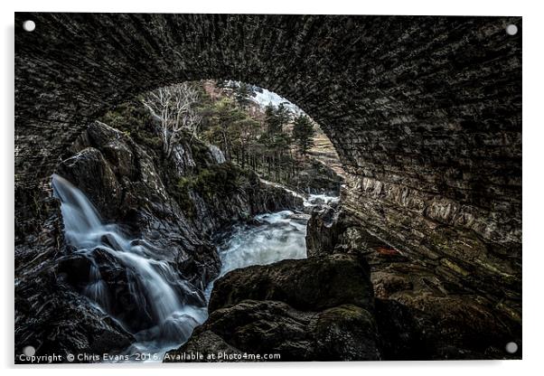 Waterfall View through a Bridge  Acrylic by Chris Evans