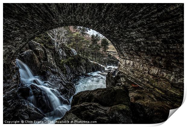 Waterfall View through a Bridge  Print by Chris Evans