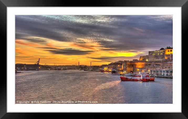 Valletta Grand Harbour Sunset  Framed Mounted Print by Rob Hawkins