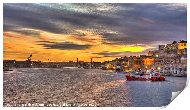 Valletta Grand Harbour Sunset  Print by Rob Hawkins