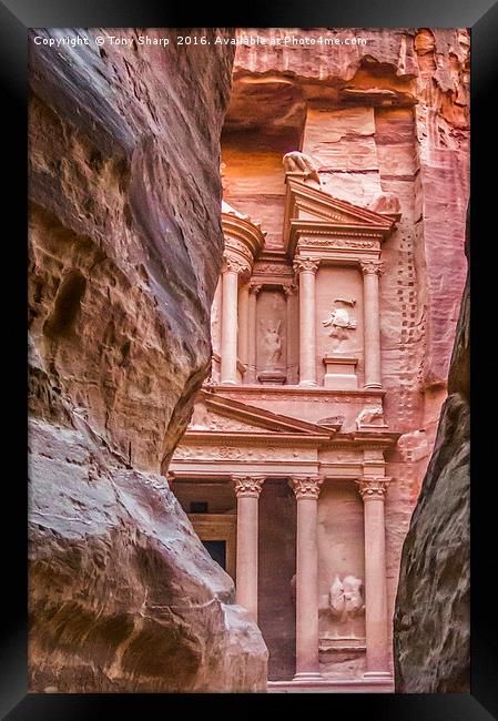 First Glimpse of the Treasury, Petra, Jordan Framed Print by Tony Sharp LRPS CPAGB
