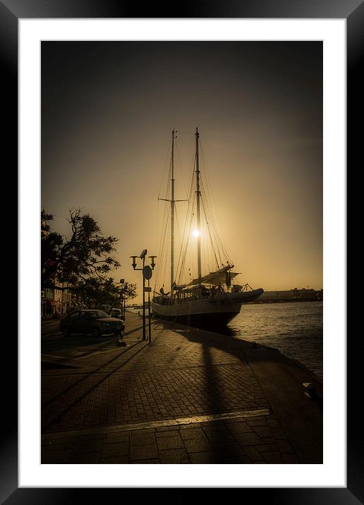 Tall ship in Sunset Framed Mounted Print by Gail Johnson