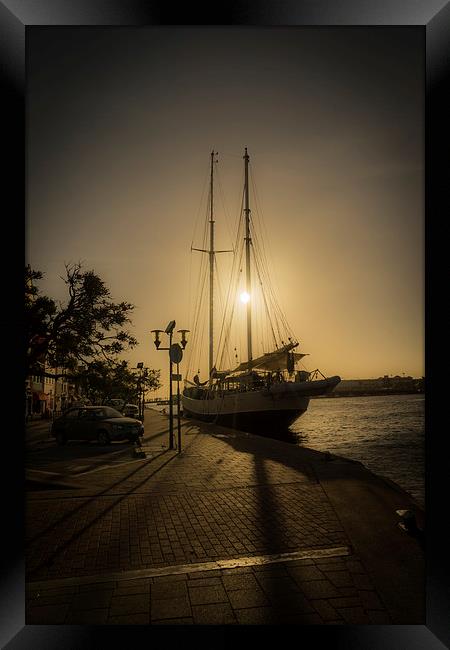 Tall ship in Sunset Framed Print by Gail Johnson