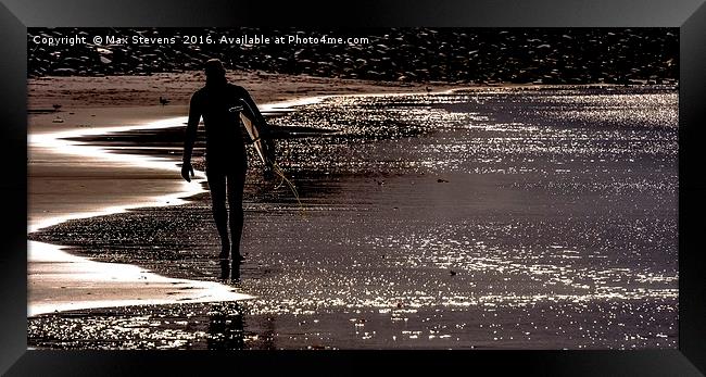 Surfer Sunset Framed Print by Max Stevens