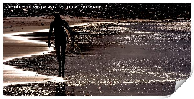 Surfer Sunset Print by Max Stevens