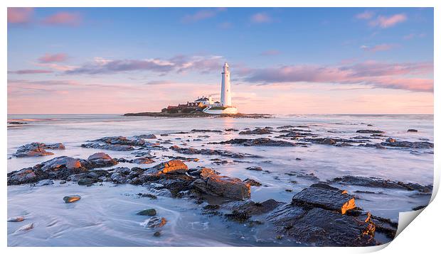 St Mary's Lighthouse Sunrise Print by Andy Redhead