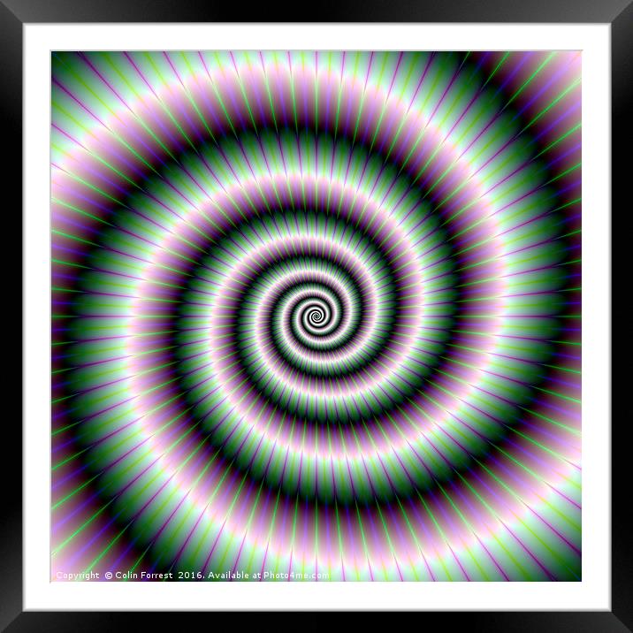 Coiled Spiral in Green and Violet Framed Mounted Print by Colin Forrest