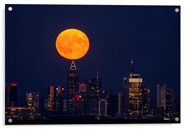 Moon rises over Frankfurt Acrylic by Thomas Schaeffer