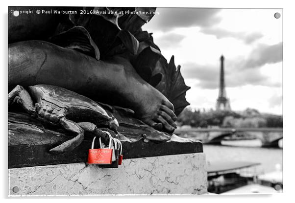 Red Padlocks in Paris Acrylic by Paul Warburton
