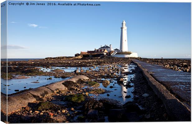 Reflections of St Mary's Lighthouse Canvas Print by Jim Jones