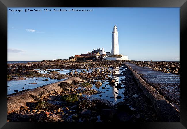 Reflections of St Mary's Lighthouse Framed Print by Jim Jones
