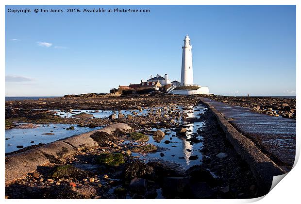 Reflections of St Mary's Lighthouse Print by Jim Jones