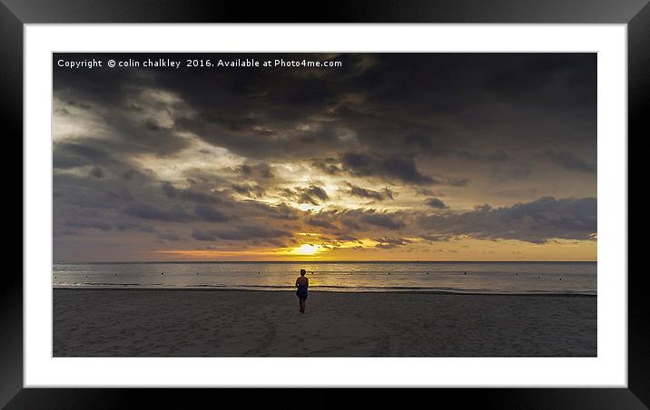 Walking On The Beach At Sunset Framed Mounted Print by colin chalkley