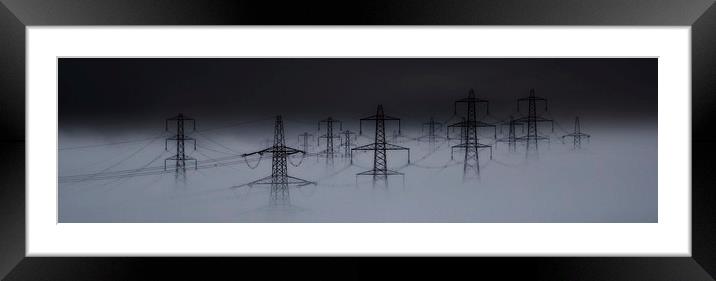 Pylons in the Mist Framed Mounted Print by Justine Stuttard
