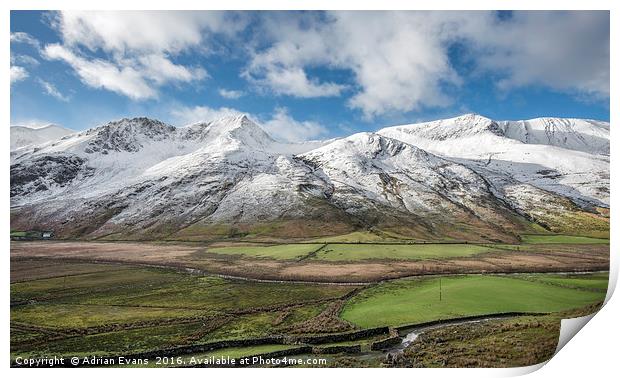 Nant Ffrancon Pass Snowdonia Winter Print by Adrian Evans