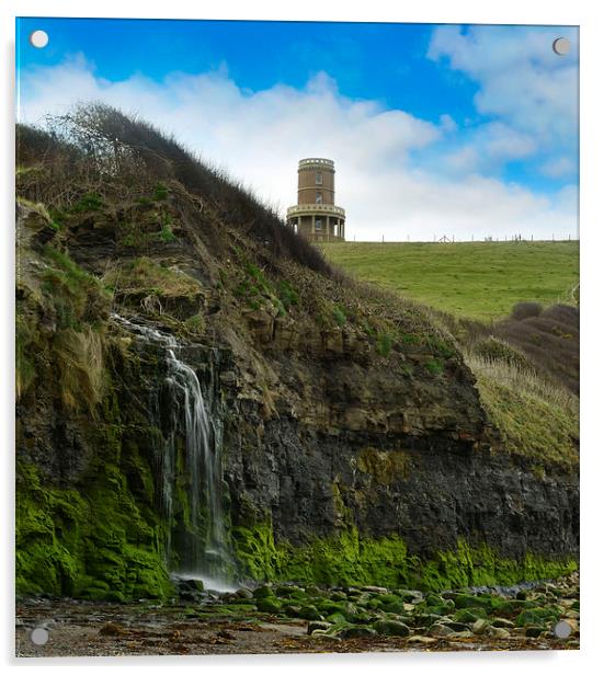 Clavell tower and waterfall Acrylic by Shaun Jacobs