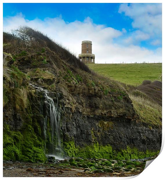 Clavell tower and waterfall Print by Shaun Jacobs