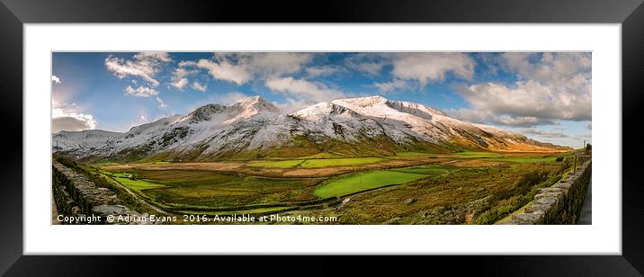 Nant Ffrancon Pass Winter Panorama Framed Mounted Print by Adrian Evans