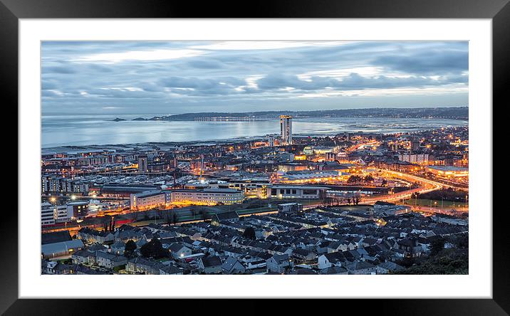 Dusk at Swansea city Framed Mounted Print by Leighton Collins