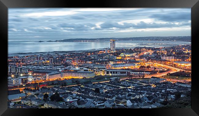 Dusk at Swansea city Framed Print by Leighton Collins