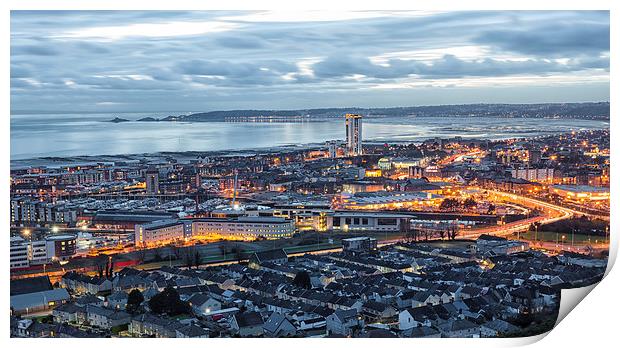 Dusk at Swansea city Print by Leighton Collins
