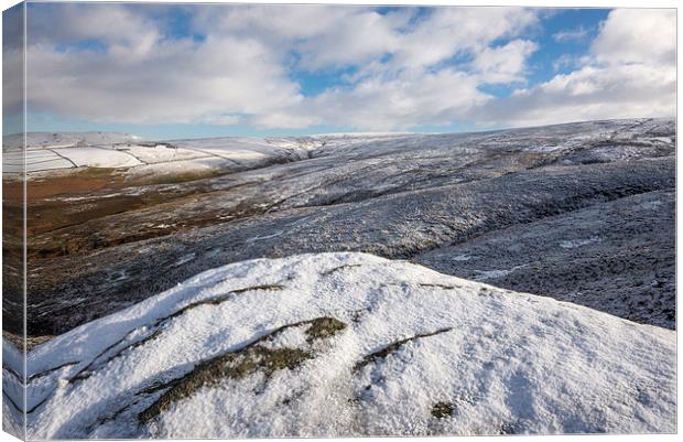 Snowy moors above Glossop Canvas Print by Andrew Kearton
