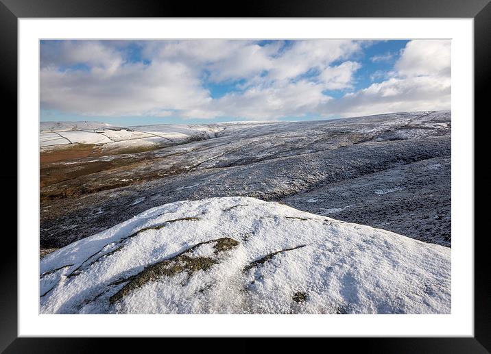 Snowy moors above Glossop Framed Mounted Print by Andrew Kearton